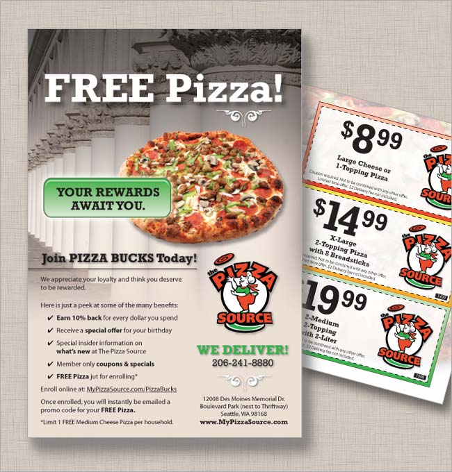 direct mail coupon mailer design for the pizza source a locally mailers for businesses