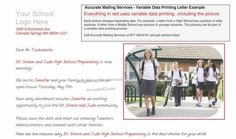 Variable Data Letter Example School Letter 1