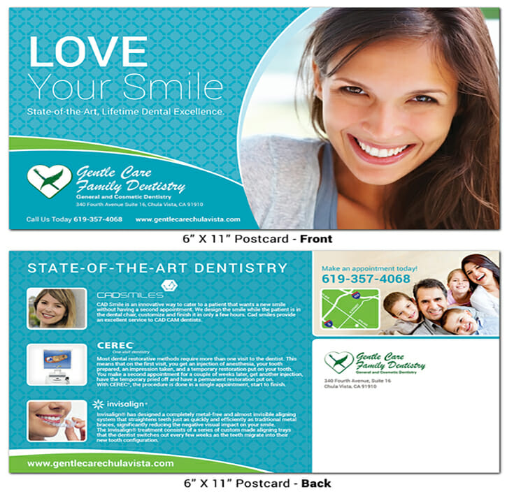 Dental direct mail marketing postcards size & color