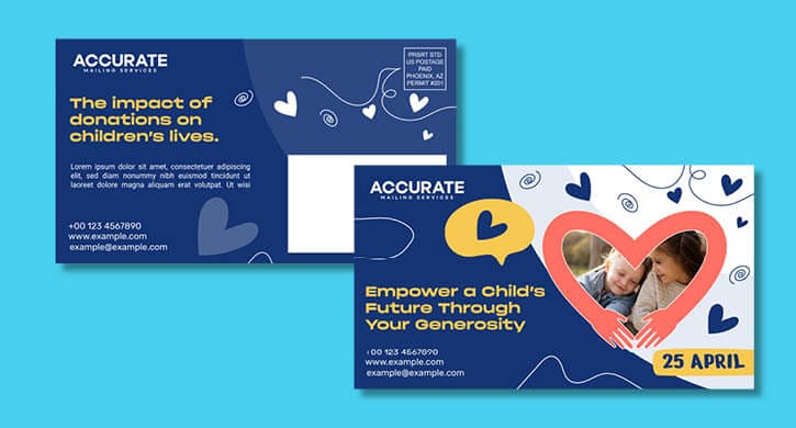 Direct mail fundraising examples : Children's Charity Postcard