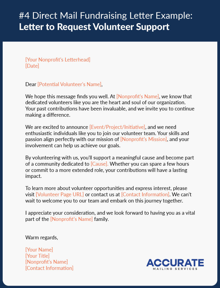 Direct Mail Fundraising Letter Example: Letter to Request Volunteer Support