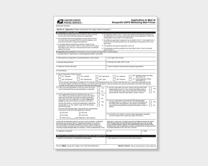 USPS nonprofit bulk mail application form