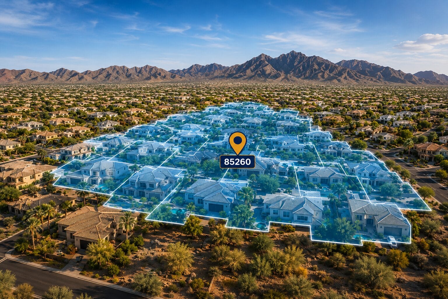 AI-generated aerial route visualization for ZIP code 85260